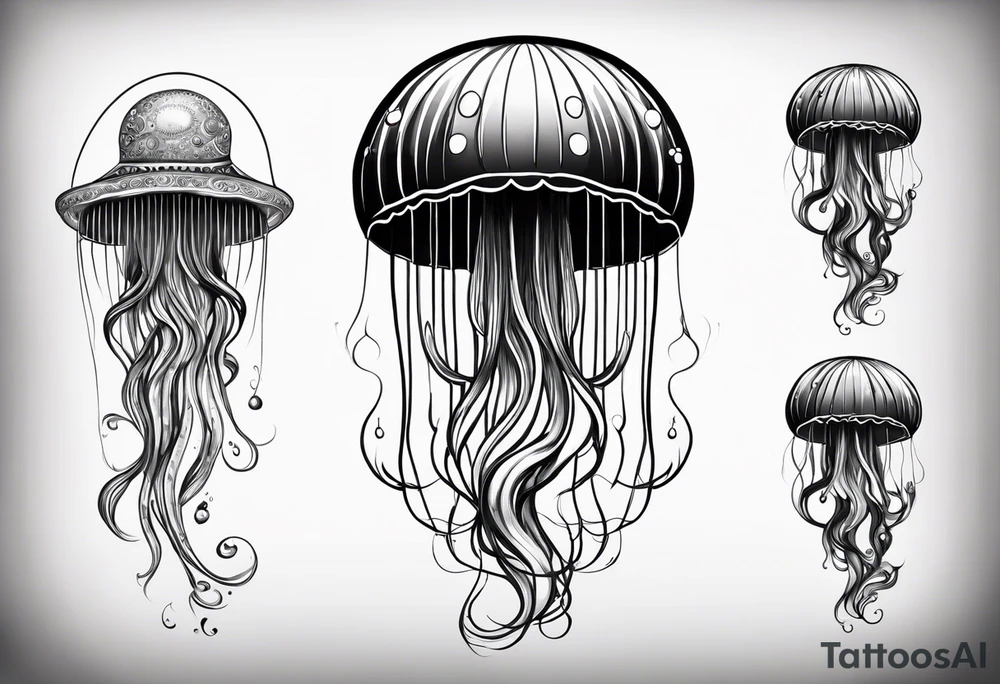 jellyfish with a small head and really long tentacles tattoo idea