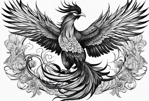 asian elegant long feathered phoenix
with a long neck, with short wings, majestic tattoo idea
