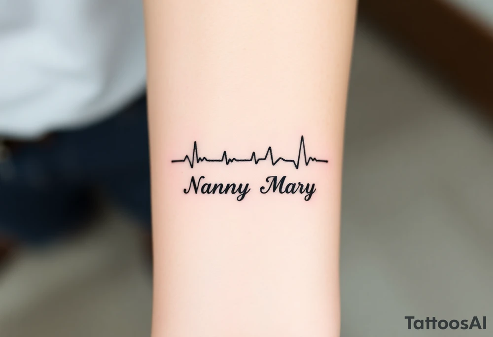 heartbeat rhythm with “Nanny Mary” in the middle tattoo idea