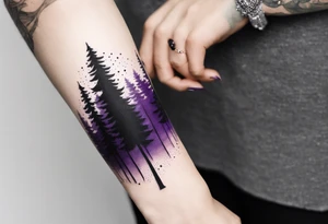 forest, abstract, on hand, no people, purple and black, full, whole wrist wrapped tattoo idea