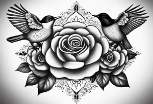 Birds and Roses dot work mandala tattoo idea