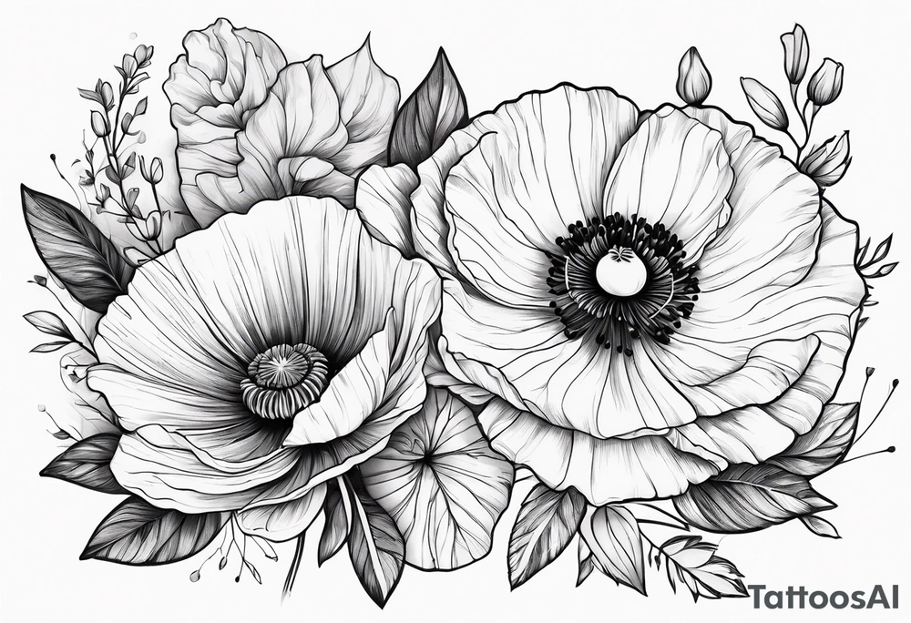 Cosmo flower and poppy flower tattoo idea