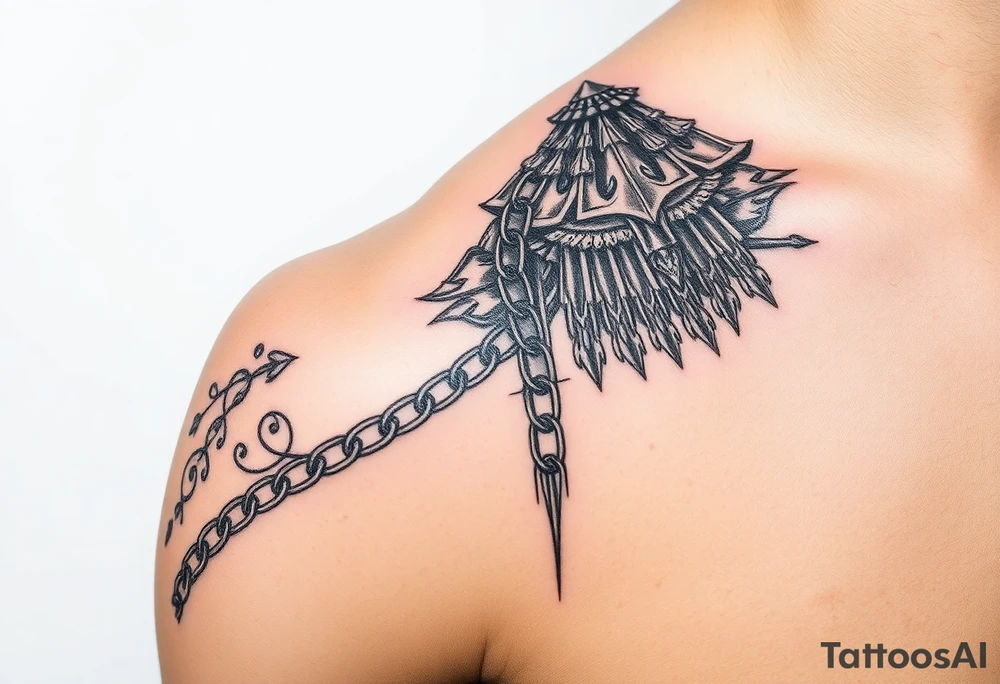 Huge shoulder tattoo of chainmail and plate armor tattoo idea