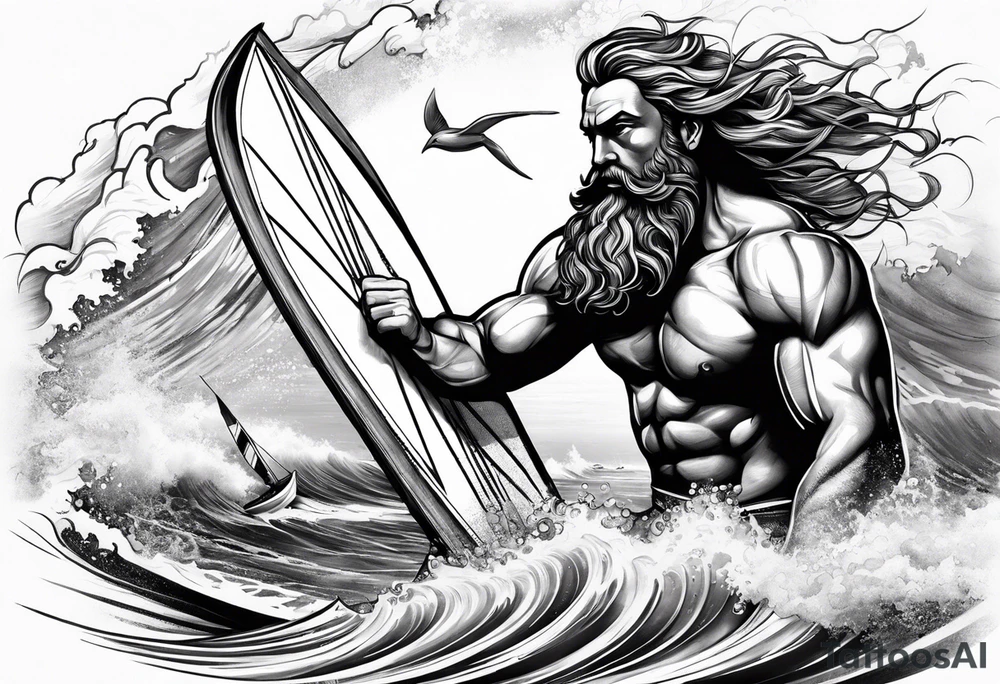Windsurfer mit Poseidon im Meer tattoo idea