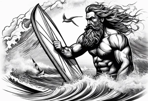 Windsurfer mit Poseidon im Meer tattoo idea