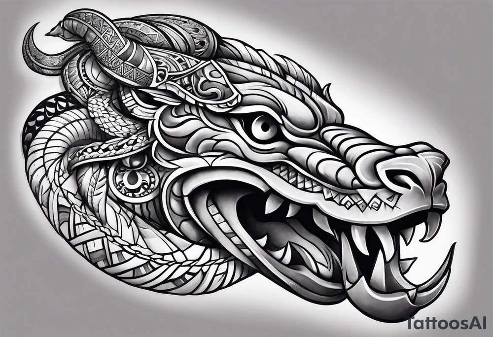 aztec snake sleeve tattoo idea
