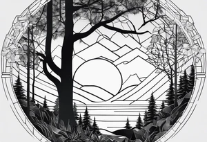 Wald silhouette mit Geometric Muster im Hintergrund tattoo idea