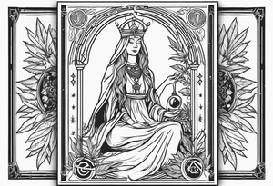 High priestess full tarot card cannabis basic simple 
line work tattoo idea