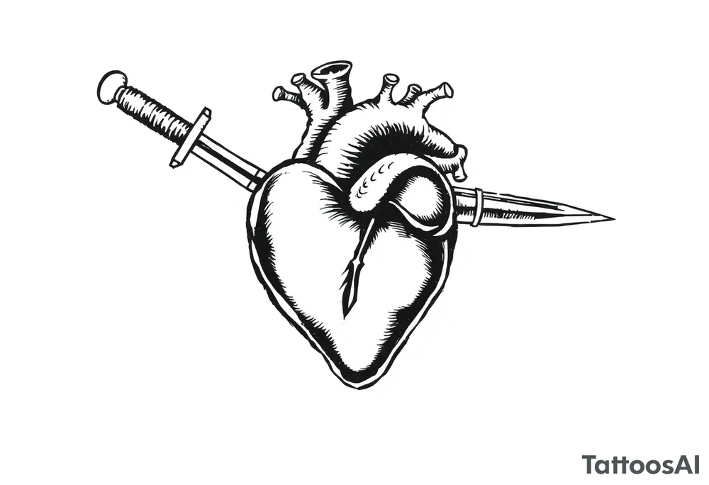 Dagger piercing heart tattoo idea