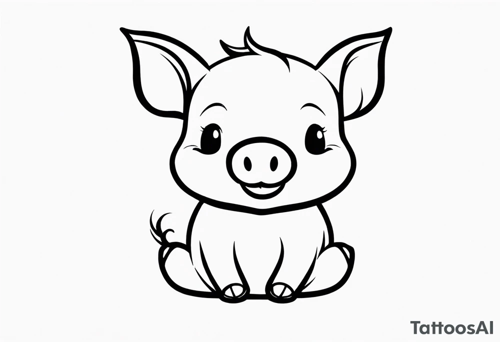very cute happy piglet with small ears.
outline only.
black and white only.
only show the piglet. no extra lines or decoration.
no black shading.
draw only with very thin lines (1px)

should look like a tattoo that will only take 2 minutes to draw tattoo idea