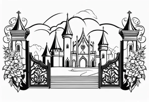 medieval tribal city gate floral  land  vignette tattoo idea