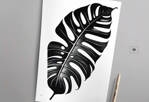 Abstract but realistic monstera leaf tattoo to go on the right leg on the outside of the leg next to the shin with a stem going down behind the ankle. Make it not so dark with lighter shading tattoo idea