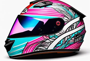 formula 1 helment with miami name and black light blue and pink colors tattoo idea