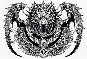 Valhalla sword shield dragon axe Valknut barbed wire chains valknut tattoo idea