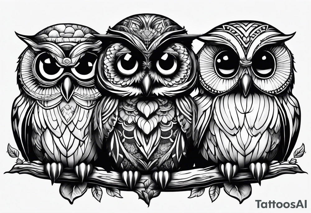 Cute Owls. Hear no evil, see no evil, speak no evil tattoo idea