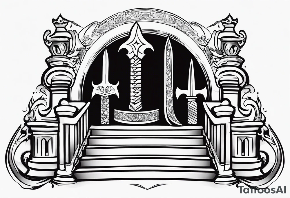 Valhalla fire sword shield stairs tattoo idea
