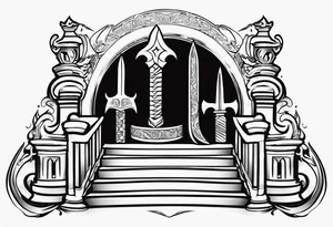 Valhalla fire sword shield stairs tattoo idea