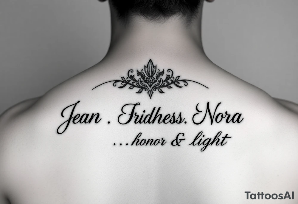 Meaning of the names Jean God is gracious, Sara princess, Nora honor & light tattoo idea