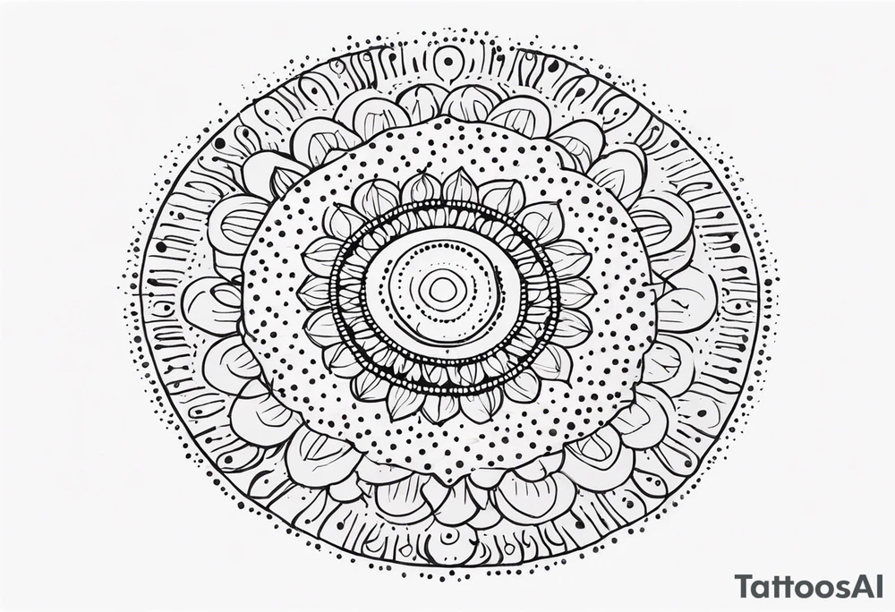 simple sunshine mandala made of black dots with circles tattoo idea