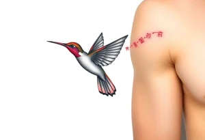 A hummingbird leaving a trail of glowing hieroglyphs as it flies(only red , blue and black are possible colors) tattoo idea