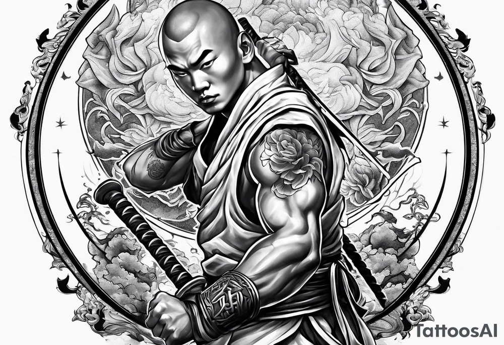 shaolin monk dual personality warrior tattoo idea