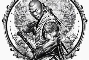 shaolin monk dual personality warrior tattoo idea