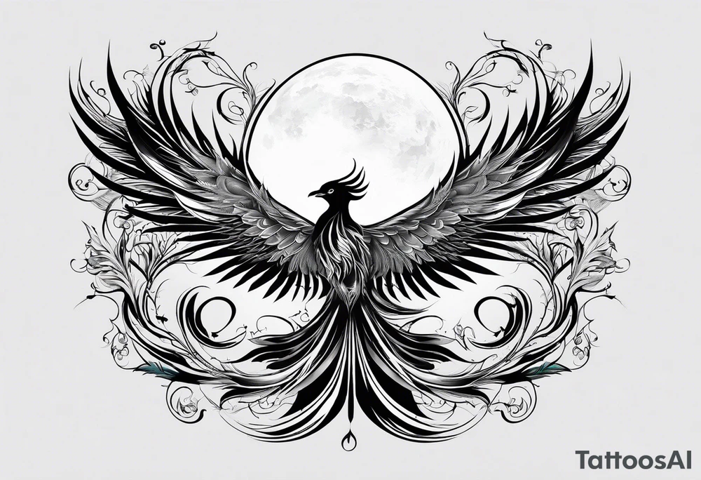 phoenix survolant un voilier. lune. tattoo idea