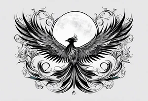 phoenix survolant un voilier. lune. tattoo idea