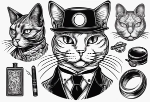 A cat wearing a monocle and smoking a cigar tattoo idea