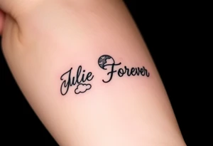 Julie Forever with clouds sun and moon tattoo idea