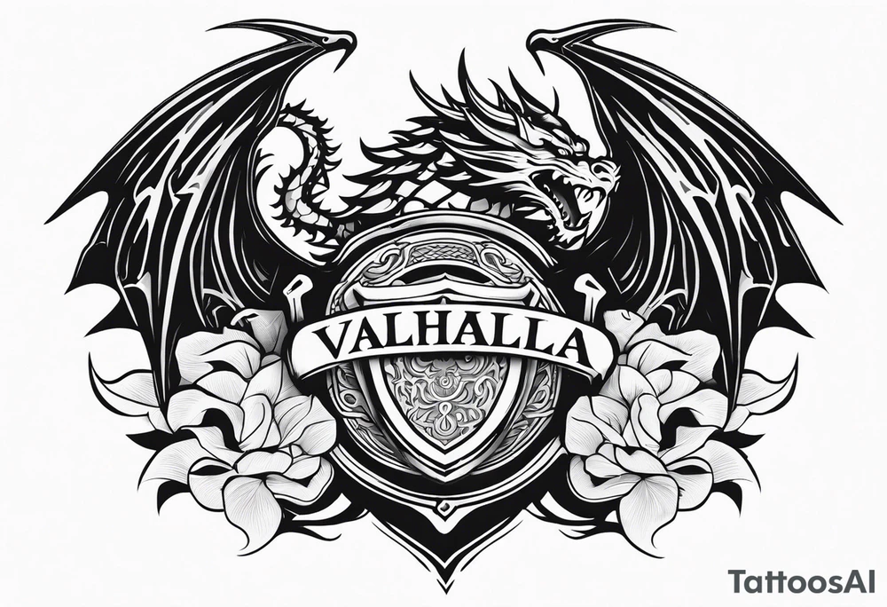 Valhalla sword shield dragon tattoo idea