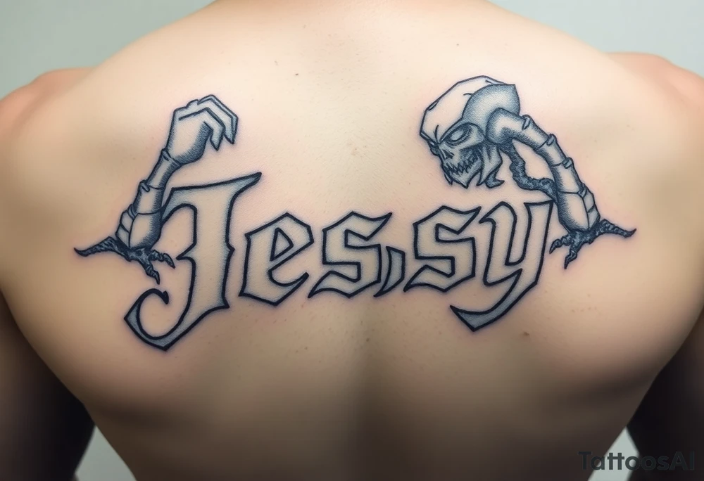 the name Jessy in a stone golem tattoo idea