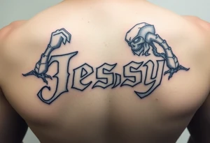 the name Jessy in a stone golem tattoo idea