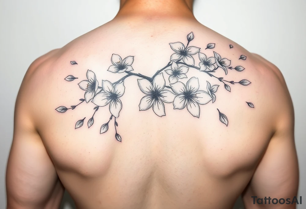 delicate cherry blossoms swirling in spring breeze with petals tattoo idea