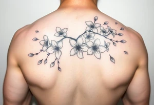 delicate cherry blossoms swirling in spring breeze with petals tattoo idea
