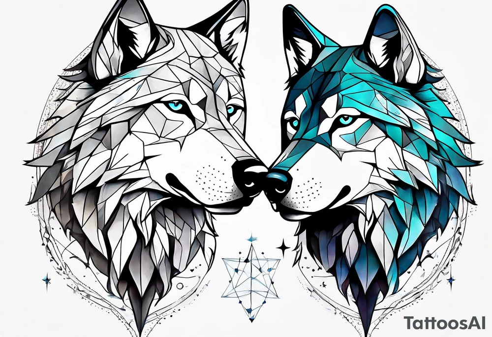Constellation, two animal wolf, géométric tattoo idea