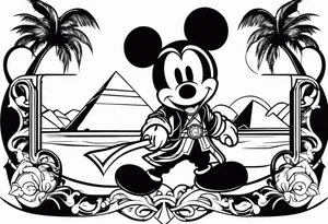 mickey mouse assassins creed character that is in the style of tron with palm trees tattoo idea