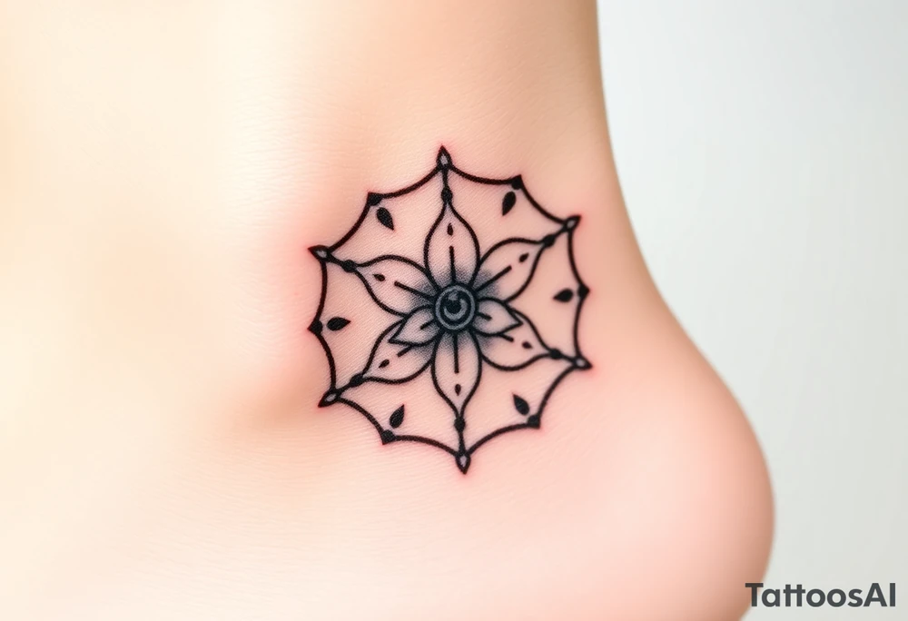 Hexagon with astrological sign for Leo, larkspur and water lilies in the center tattoo idea