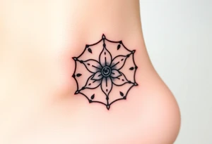 Hexagon with astrological sign for Leo, larkspur and water lilies in the center tattoo idea