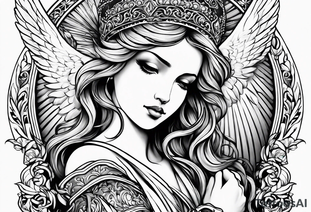 Praying angel with doves full sleeve tattoo idea