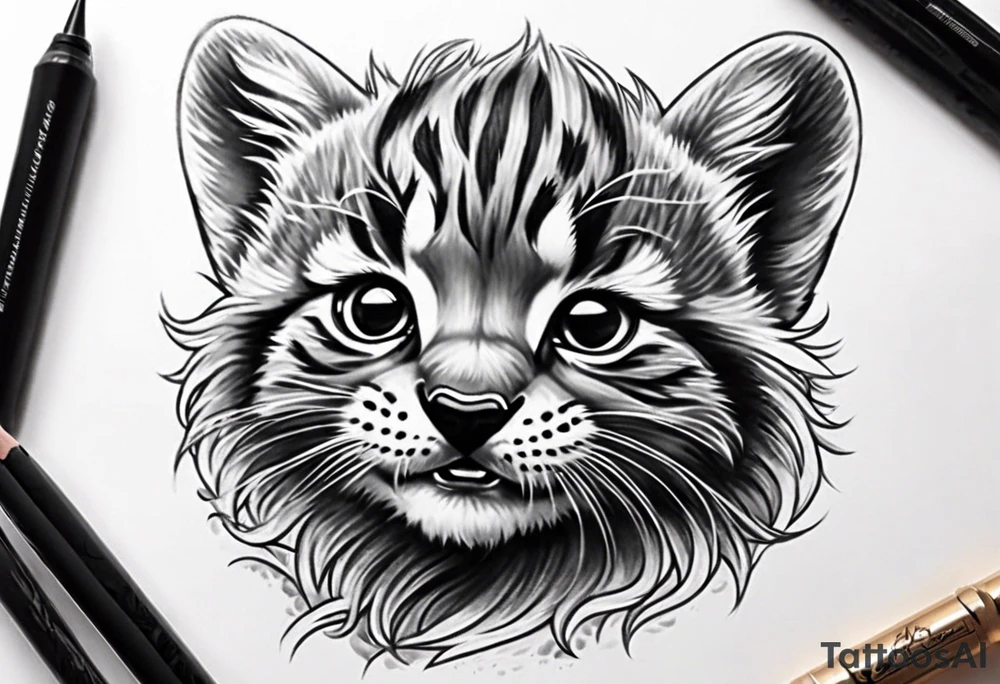 Super cute happy wildcat cub tattoo idea