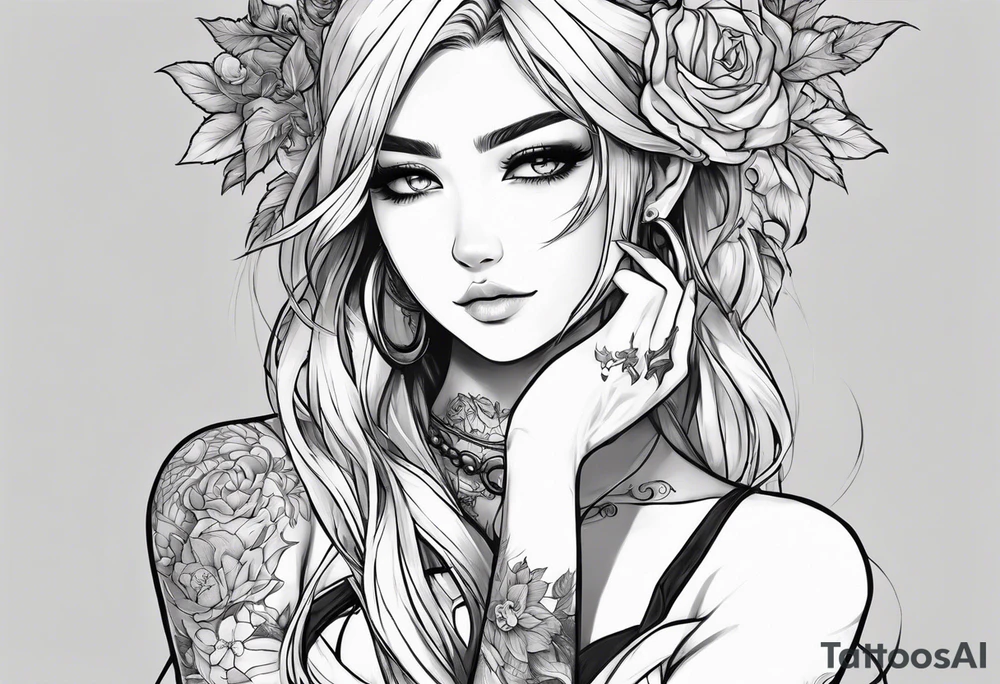 Anime girl with demon embracing her tattoo idea