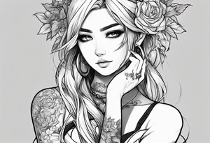 Anime girl with demon embracing her tattoo idea