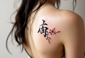 The character 爱 (ài, “love”) in deep red ink is often paired with a cherry blossom to symbolize passion and fleeting beauty. tattoo idea