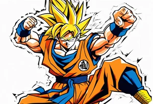 paint son goku as a super saiyajin 2, doing a kamehameha. sourround him by his friends and his family. all of them are displayed as a papercut tattoo idea