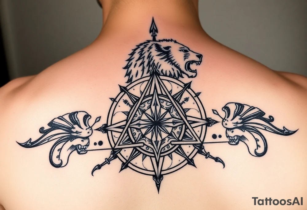 Compass lion pyramid tattoo idea