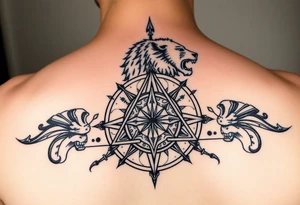 Compass lion pyramid tattoo idea