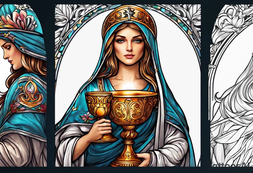 Female saint holding a chalice tattoo idea