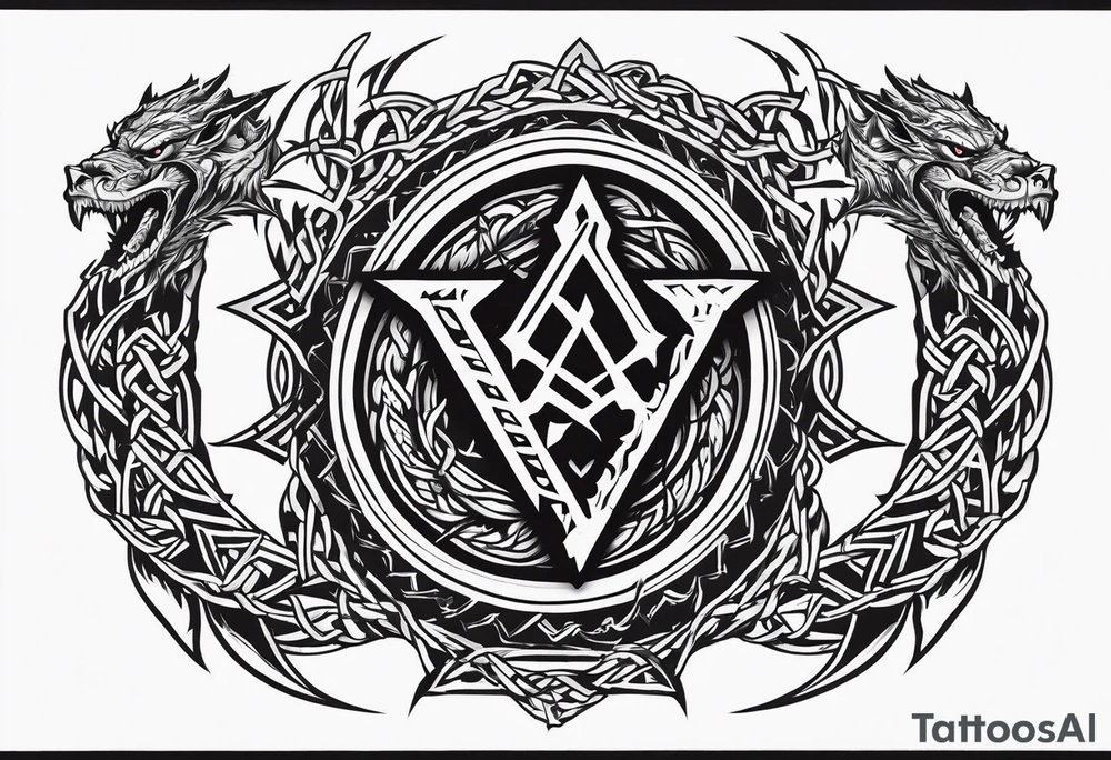 Valhalla sword shield dragon axe Valknut barbed wire chains fire tattoo idea Valhalla sword shield dragon axe Valknut barbed wire chains fire tattoo idea