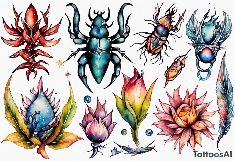 sternzeichen krebs aquarell tattoo idea